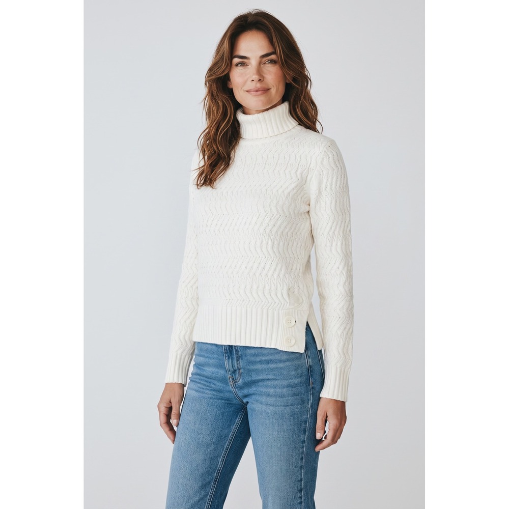 Ann Taylor LOFT Womens Cream White Chevron Cable Knit Turtleneck Sweater Size M